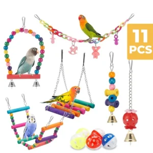 11Pcs Bird Cage Toys for Parrots Wood Birds Swing Reliable Chewable Bite  Bridge Wooden Beads Shape Parrot Toy Bird Toys - silverpetstore